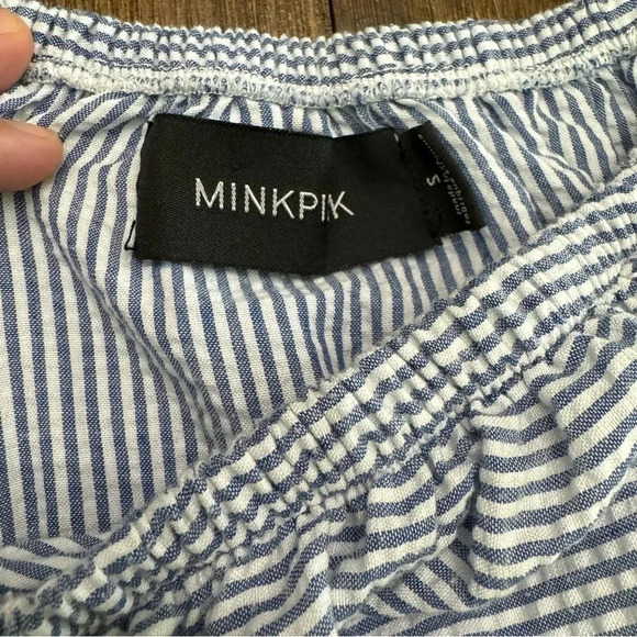 EUC MINKPINK French Twist off the shoulder dress blue and white stripe. Small. - Picture 4 of 7